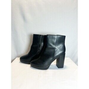 Steve Madden Leather Block Heel Boots Size 9 Black Chunky Heel Zip Up Ankle